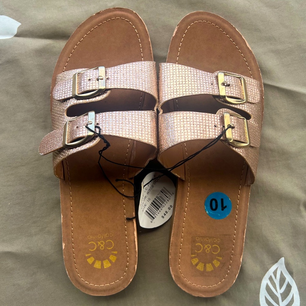C&C California Rose Gold Flex Six Slide-On Sandals Size 10